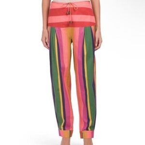 FARM Rio Red and Pink Cropped Pants with Vibrant Stripes